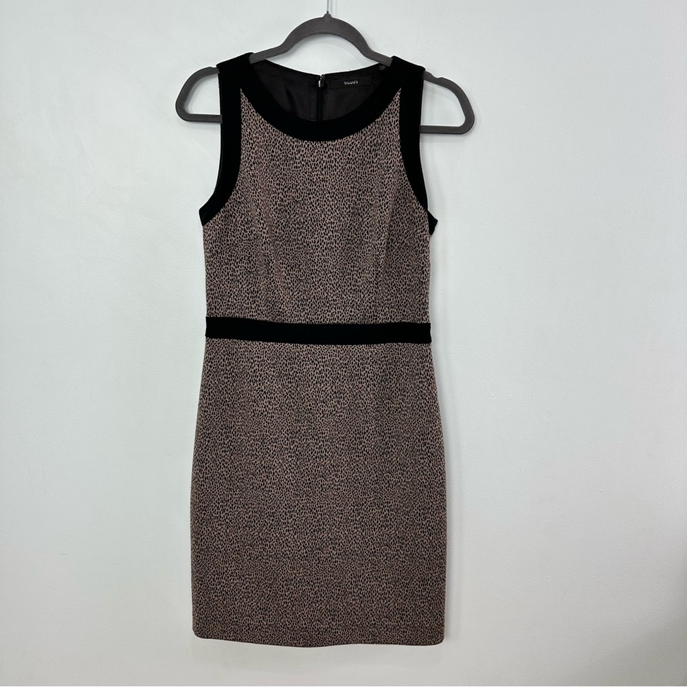 Tahari Luz Size 6 Tan & Black Animal Print Sleeveless Sheath Dress Career